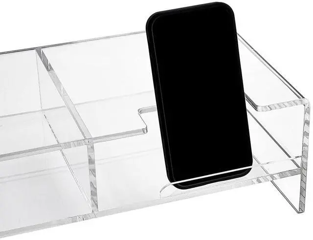 Alt view image 4 of 4 - pbf PHOTO BOOTH FRAMES Acrylic Monitor Stand Riser with Phone Holder, 20 x 7.5 x 4.7 inches, Clear Desktop Organizer, multi level