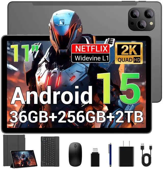 Main image of WITFOCUS Tablet Android 15 Tablet, 11 Inch 2K FHD Display Tablets, 36GB RAM 256GB ROM, Octa-Core T615, 2-in-1 with Keyboard, 8000mAh,5G WiFi & 16MP Camera, Widevine L1 Netflix HD for Streaming Gray