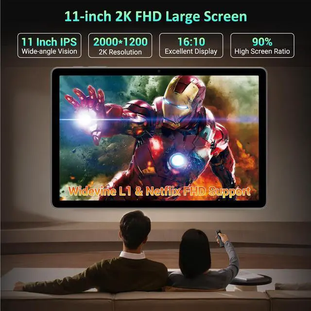 Alt view image 5 of 5 - WITFOCUS Tablet Android 15 Tablet, 11 Inch 2K FHD Display Tablets, 36GB RAM 256GB ROM, Octa-Core T615, 2-in-1 with Keyboard, 8000mAh,5G WiFi & 16MP Camera, Widevine L1 Netflix HD for Streaming Gray