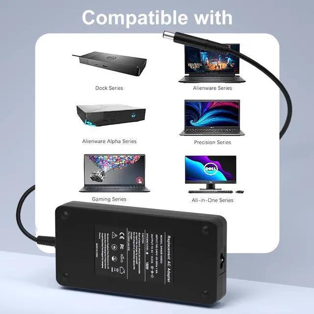 Alt view image 3 of 5 - Quekawi 180W 130W AC Charger Compatible with Dell Docking Station WD19 WD19S WD19TB WD19TBS WD22TB4 WD15 SD25 WD25 D6000 D6000S TB15 TB16 TB18DC K16A K16A001 K17A001 Business Thunderbolt