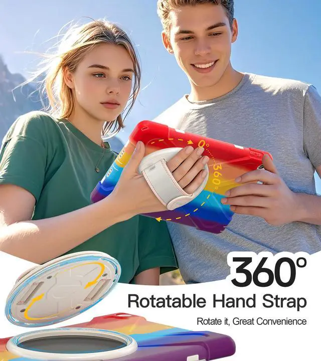 Alt view image 4 of 5 - BRAECN for iPad 9.7 Case Kids, iPad 6th/5th Generation Cases, Heavy Duty Rugged Kids Case with Hand Strap Kickstand Pencil Holder Shoulder Strap for Apple iPad 9.7 Inch A1893/A1954/A1822/A1823-Rainbow