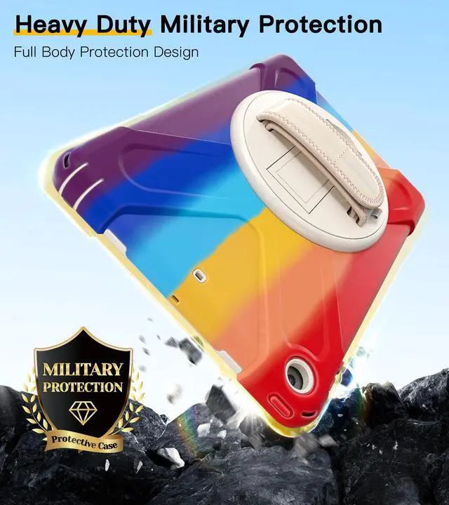 Alt view image 5 of 5 - BRAECN for iPad 9.7 Case Kids, iPad 6th/5th Generation Cases, Heavy Duty Rugged Kids Case with Hand Strap Kickstand Pencil Holder Shoulder Strap for Apple iPad 9.7 Inch A1893/A1954/A1822/A1823-Rainbow