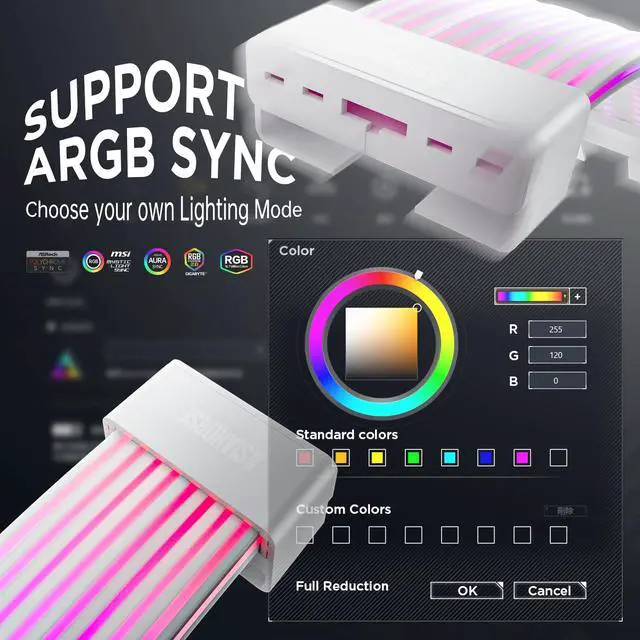 Alt view image 3 of 5 - AsiaHorse ARGB PSU Cover Kit, Aurora Addressable RGB Power Extension Cover for Motherboard & GPU PC Cables, 5V 3Pin ARGB Sync, Fits 12+4-Pin/8pin/24pin (White)