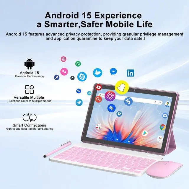 Alt view image 5 of 5 - 2 in 1 18GB+128GB Tablet 10.1 inch Android 15 Tablet Set Tablets with Keyboard Case wireless Mouse Stylus Screen Flim 10.1 IN 1280*800 HD Touch Screen 8MP Dual Camera Games Tab Wi-Fi BT Tableta PC