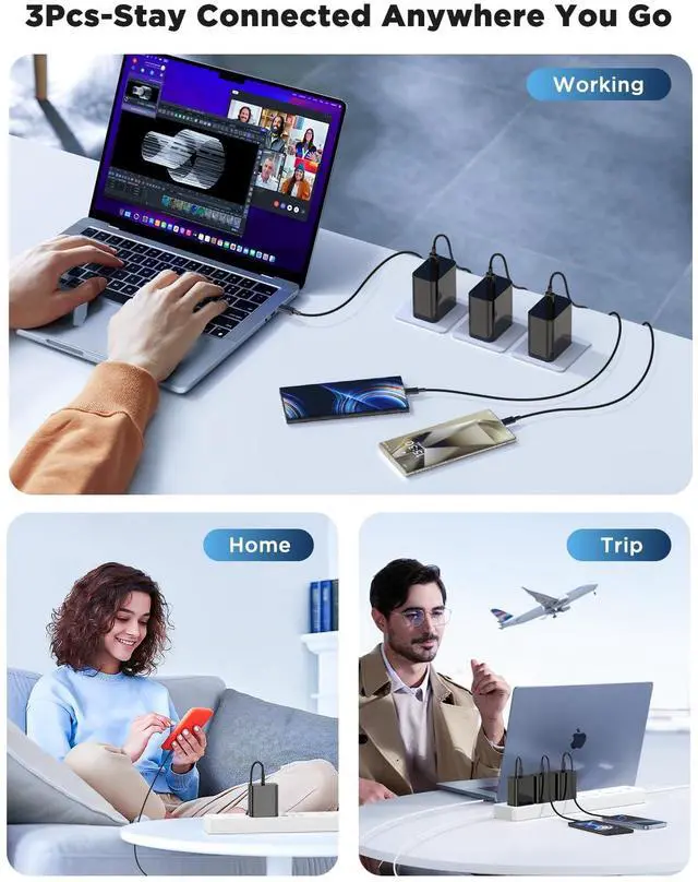 Alt view image 2 of 5 - 3Pack 45W Super Fast Charger Type C 10FT, USB C Android Phone Charger Fast Charging Block with Ertra Long Type-C Charger Cord for Samsung Galaxy S25/S25 Ultra/S25+/S24 Ultra/S24/S24+/S23/S22/S21/S20