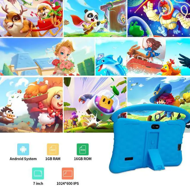 Alt view image 2 of 5 - SAIWAN Kids Tablet 7 inch with Shockproof Case, 1GB RAM 16GB ROM, Parental Control,Android OS Tablet with Bluetooth, WiFi, GMS, Educational, Games(Blue)