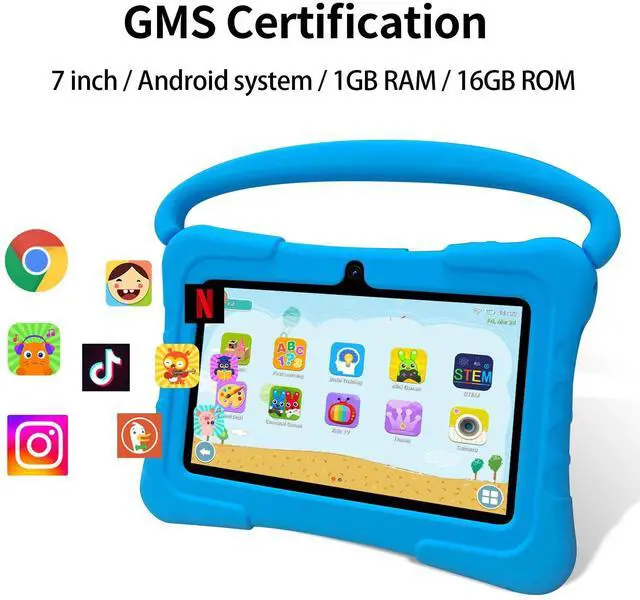 Alt view image 4 of 5 - SAIWAN Kids Tablet 7 inch with Shockproof Case, 1GB RAM 16GB ROM, Parental Control,Android OS Tablet with Bluetooth, WiFi, GMS, Educational, Games(Blue)