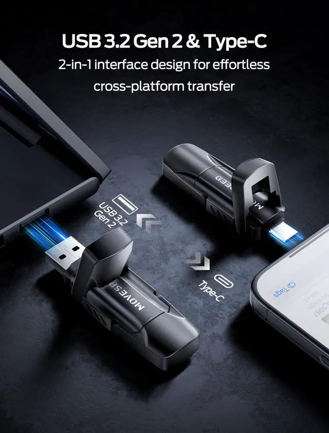 Alt view image 3 of 5 - MOVE SPEED 512GB Solid State Drives, 570MB/S Read Speed External SSD with Dual Port Type C + USB 3.2 Portable SSD for iPhone 17/16/15 Series, Android, Mac, Windows