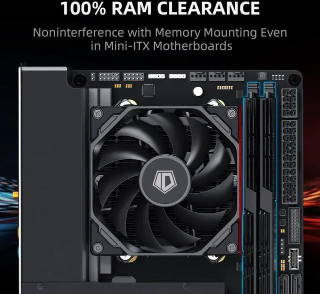 Alt view image 4 of 5 - ID-COOLING IS-40-XT Black - 47mm Height Low Profile CPU Cooler, 4 Direct-Contact Heat Pipes Air Cooler for HTPCs, ITX, and Small Form Factor Builds, 92×92×15mm Slim Fan, Support Intel & AMD Socket