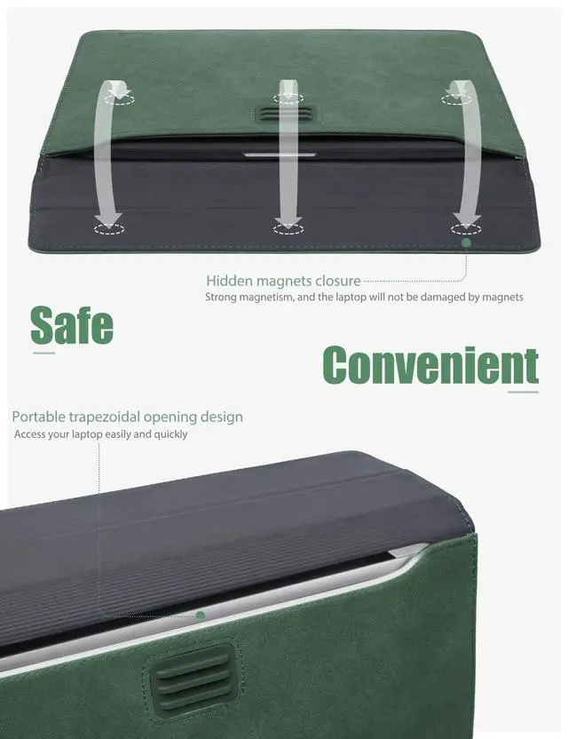 Alt view image 4 of 5 - HYZUO 15-16 Inch Laptop Sleeve Bag with Adjustable Stand Feature for MacBook Pro 16 M4/M3/M2/M1 2025-2019, XPS 15, MacBook Pro 15 2015-2012, Case with Pouch, Midnight Green