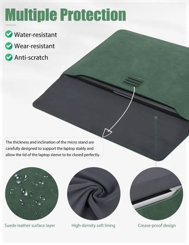 Alt view image 3 of 5 - HYZUO 15-16 Inch Laptop Sleeve Bag with Adjustable Stand Feature for MacBook Pro 16 M4/M3/M2/M1 2025-2019, XPS 15, MacBook Pro 15 2015-2012, Case with Pouch, Midnight Green