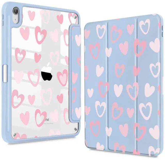 Main image of Teryeefi Case for iPad (A16) 11th Generation 11 inch (2025) & iPad 10th Generation 10.9 inch (2022) with Pencil Holder-[Auto Wake/Sleep] Premium Stand Case with Clear Back Cover, Heart Blue