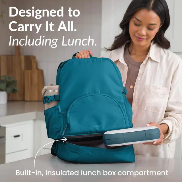 Alt view image 2 of 5 - Bentgo 2-in-1 Adult Backpack & Insulated Lunch Bag  Lightweight, Water-Resistant Travel Backpack with 9 Compartments, Laptop Sleeve & Trolley Sleeve for Work & Everyday Use (Deep Teal)