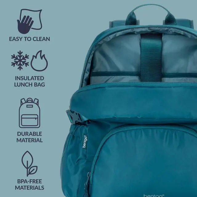 Alt view image 4 of 5 - Bentgo 2-in-1 Adult Backpack & Insulated Lunch Bag  Lightweight, Water-Resistant Travel Backpack with 9 Compartments, Laptop Sleeve & Trolley Sleeve for Work & Everyday Use (Deep Teal)