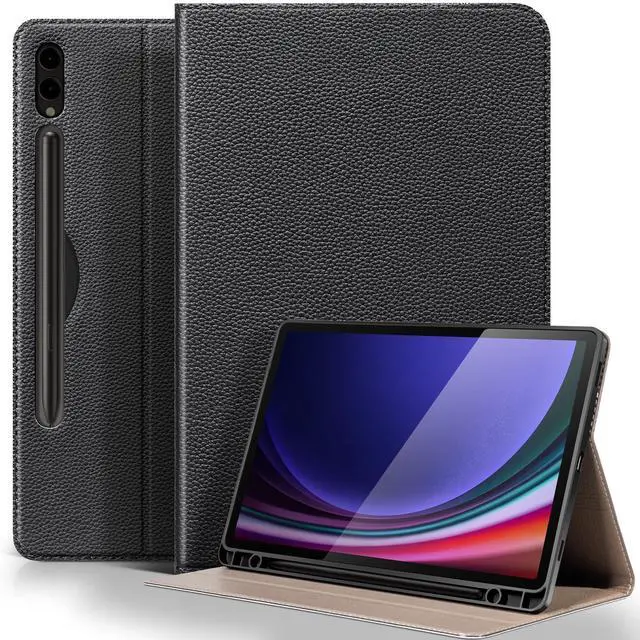 Main image of XFYKJIN Leather Case for Samsung Galaxy Tab S10 Plus/S9 Plus/S9 FE+ 12.4 Inch with Pencil Holder,Shockproof Protective Adjustable Kickstand Smart Premium Folio Flip Tablet Cover,Black