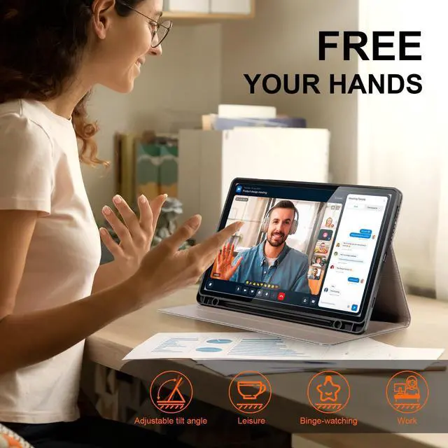 Alt view image 3 of 5 - XFYKJIN Leather Case for Samsung Galaxy Tab S10 Plus/S9 Plus/S9 FE+ 12.4 Inch with Pencil Holder,Shockproof Protective Adjustable Kickstand Smart Premium Folio Flip Tablet Cover,Black