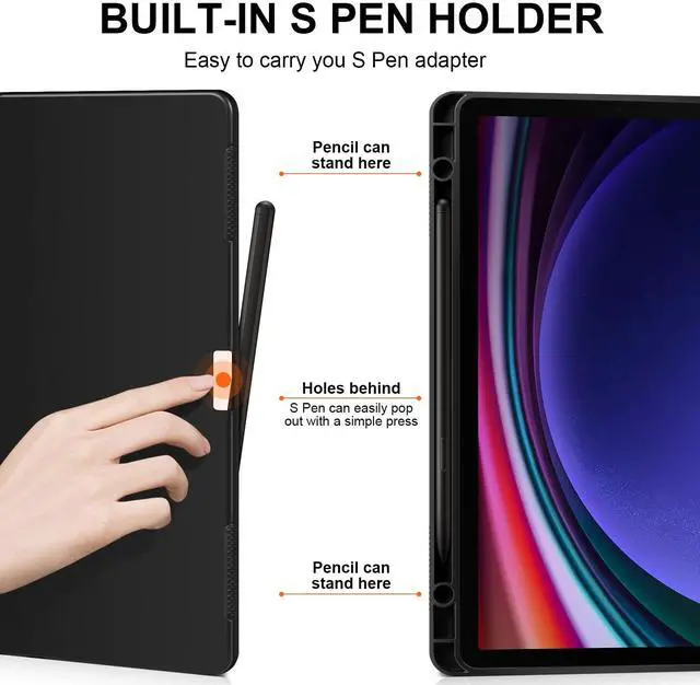 Alt view image 4 of 5 - XFYKJIN Leather Case for Samsung Galaxy Tab S10 Plus/S9 Plus/S9 FE+ 12.4 Inch with Pencil Holder,Shockproof Protective Adjustable Kickstand Smart Premium Folio Flip Tablet Cover,Black