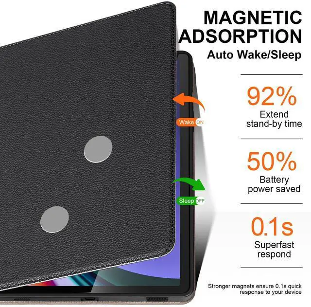 Alt view image 5 of 5 - XFYKJIN Leather Case for Samsung Galaxy Tab S10 Plus/S9 Plus/S9 FE+ 12.4 Inch with Pencil Holder,Shockproof Protective Adjustable Kickstand Smart Premium Folio Flip Tablet Cover,Black