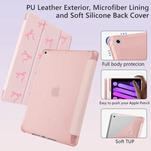 Alt view image 4 of 5 - BlHMCASE Cute Kawaii Pink Bow for iPad (A16) 11th Generation Case 11 Inch 2025, for iPad 10th Generation Case 10.9 Inch 2022 with Pencil Holder, Auto Sleep/Wake, Pink Leather Soft TPU Back Cover