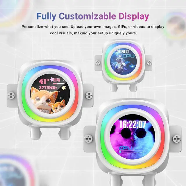 Alt view image 2 of 5 - ID-COOLING FX360 LCD PE White 360mm AIO Liquid CPU Cooler with 1.48 Full-Color LCD Display, 350W TDP, 3×120 mm High-Airflow Fans, Intel LGA1851/1700 & AMD AM5/AM4 Support