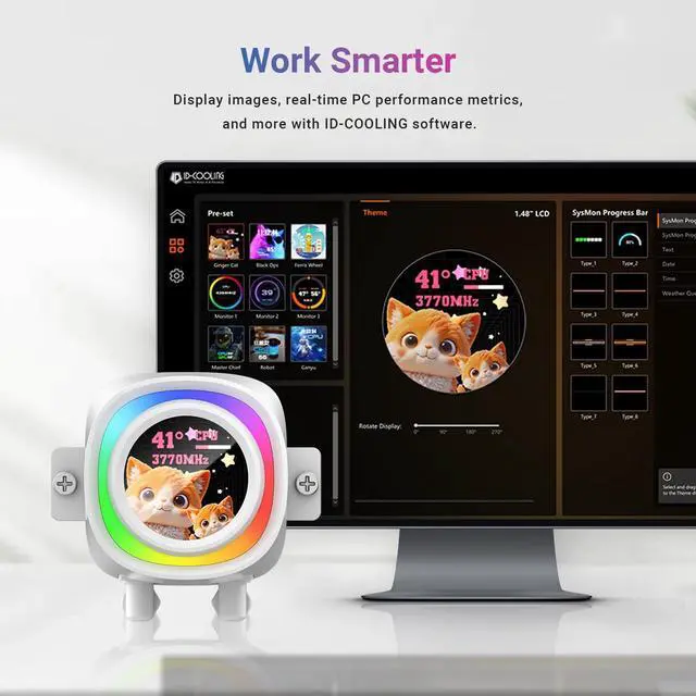 Alt view image 3 of 5 - ID-COOLING FX360 LCD PE White 360mm AIO Liquid CPU Cooler with 1.48 Full-Color LCD Display, 350W TDP, 3×120 mm High-Airflow Fans, Intel LGA1851/1700 & AMD AM5/AM4 Support