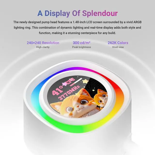 Alt view image 4 of 5 - ID-COOLING FX360 LCD PE White 360mm AIO Liquid CPU Cooler with 1.48 Full-Color LCD Display, 350W TDP, 3×120 mm High-Airflow Fans, Intel LGA1851/1700 & AMD AM5/AM4 Support