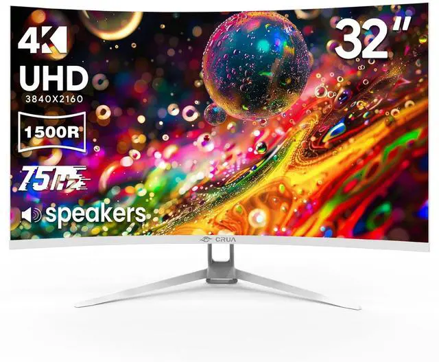 Alt view image 2 of 5 - CRUA 32" White Curved Monitor, 4K UHD(3840*2160P) 1500R VA Screen, 75Hz Computer Monitor Supports AMD Freesync, 120% sRGB, Built-in speakers, Blue Light Filter,Wall Mountable Installs(HDMI 2.0/DP 1.4)