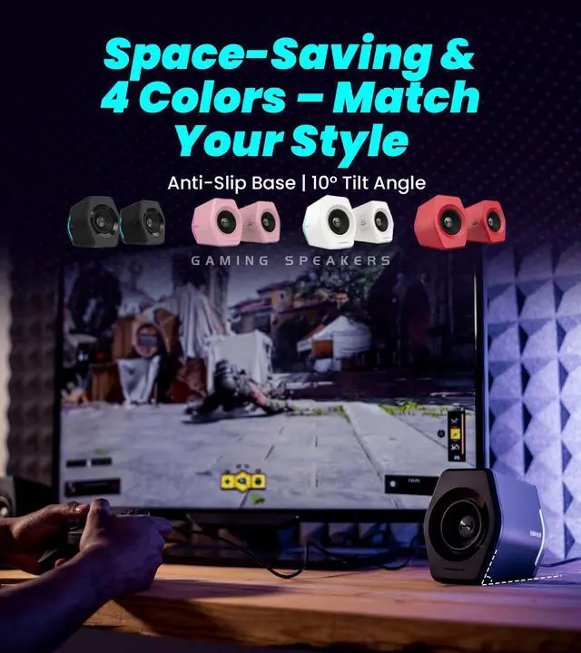 Alt view image 5 of 5 - Edifier G2000 RGB Gaming Speakers, 32W Peak Power, Compact Design for PC/PS4/Desktop, Bluetooth 5.1, 3.5mm AUX, Game/Movie/Music Modes, 12 RGB Lighting Effects - White