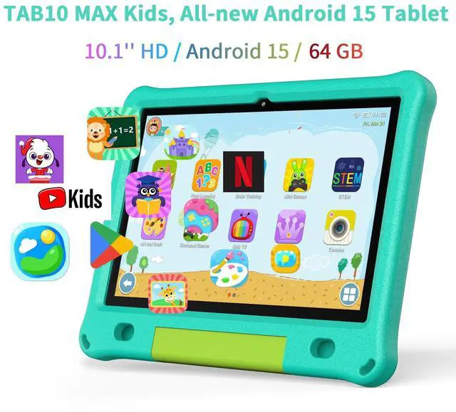 Alt view image 2 of 5 - PRITOM RITOM Tablet Android 15, All-New 10'' Tablet Kids, Parental Control, 64GB+1TB Expandable Tablets for Kids, Child, WiFi6, Educational, Games, Kids Software Pre-Installed, with EVA Case (Green)