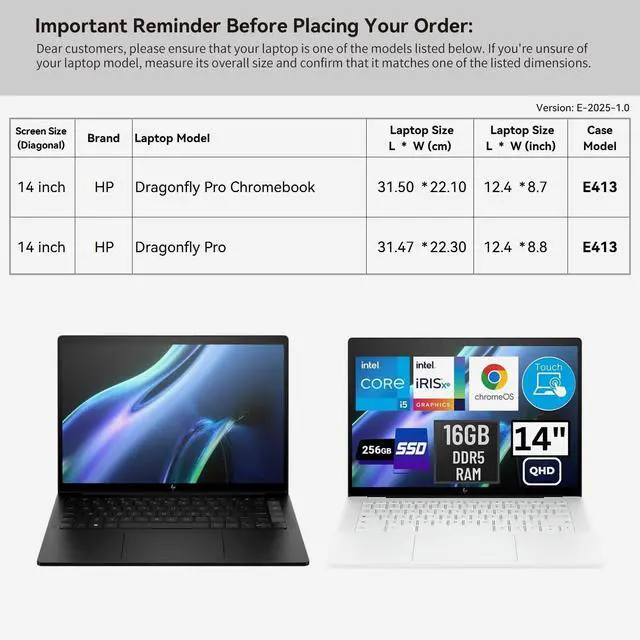 Alt view image 2 of 5 - Smatree 14 inch Laptop Sleeve for HP Dragonfly Pro Chromebook/Dragonfly Pro, HP Laptop Case with Accessory Pocket, YKK Zipper, Patented Super Corner Design (E413)