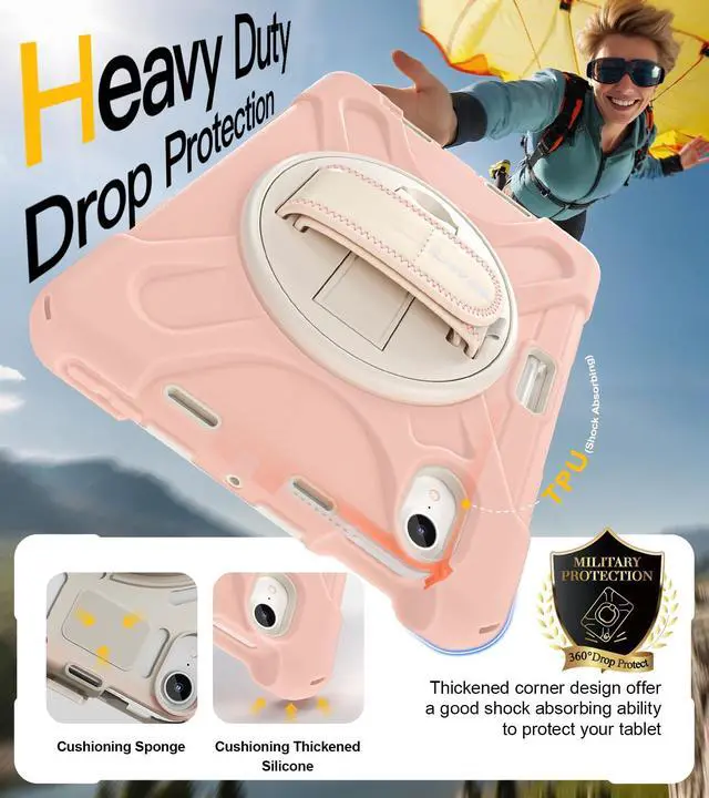 Alt view image 3 of 5 - BRAECN for iPad mini 7 (A17 Pro) 2024/Mini 6 2021 Case 8.3 Inch Heavy Duty Screen Protector Full Body Protective Shockproof Pencil Holder 360°Rotating Stand Handle & Shoulder Strap Kids-Friendly