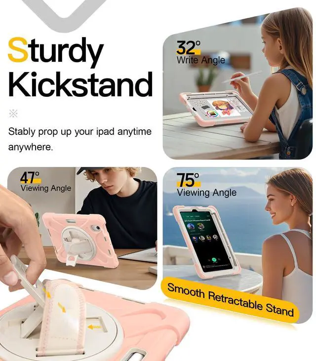 Alt view image 4 of 5 - BRAECN for iPad mini 7 (A17 Pro) 2024/Mini 6 2021 Case 8.3 Inch Heavy Duty Screen Protector Full Body Protective Shockproof Pencil Holder 360°Rotating Stand Handle & Shoulder Strap Kids-Friendly