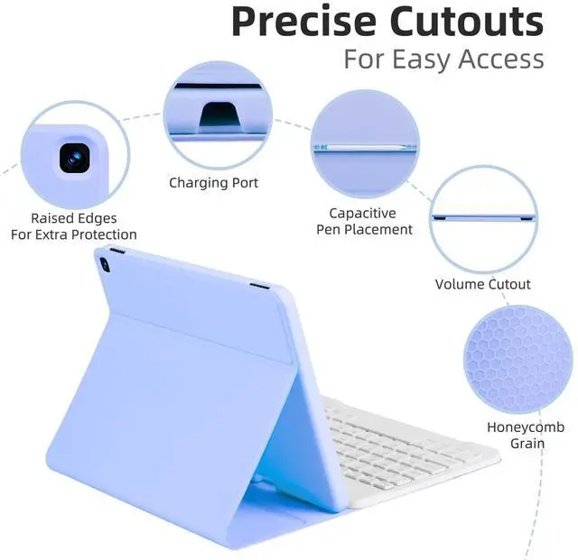 Alt view image 3 of 5 - EAMPANG Tablet Case with Keyboard for Amazon Kindle Fire HD 10&10 Plus 11/13th Gen 10.1 inch,7 Color Rainbow Backlit Detachable Keyboard Magnetic Cover with Pen Slot HD 10 2021&2023 Purple+White