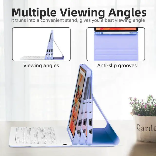 Alt view image 4 of 5 - EAMPANG Tablet Case with Keyboard for Amazon Kindle Fire HD 10&10 Plus 11/13th Gen 10.1 inch,7 Color Rainbow Backlit Detachable Keyboard Magnetic Cover with Pen Slot HD 10 2021&2023 Purple+White