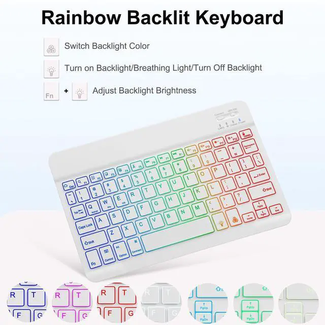 Alt view image 5 of 5 - EAMPANG Tablet Case with Keyboard for Amazon Kindle Fire HD 10&10 Plus 11/13th Gen 10.1 inch,7 Color Rainbow Backlit Detachable Keyboard Magnetic Cover with Pen Slot HD 10 2021&2023 Purple+White