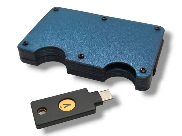 Alt view image 2 of 5 - Wallet Compatible with YubiKey 5C NFC and USB-A/USB-C  Slim Card Holder with Elastic Strap  Holds Security Keys, Bills, and 10+ Cards  Compact Minimalist Design (USB-C, Sprectre Blue)