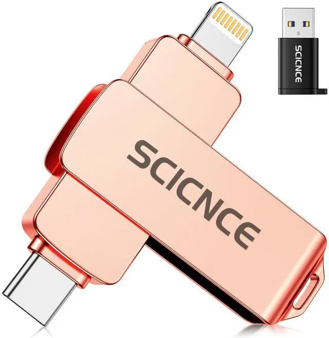 Main image of SCICNCE 256GB Flash Drive Intended for iPhone, USB Memory Stick Storage Backup for Photos Videos, Plug and Play No APP Required, Compatible with iPhone iPad Android and Computers (Rose Gold)