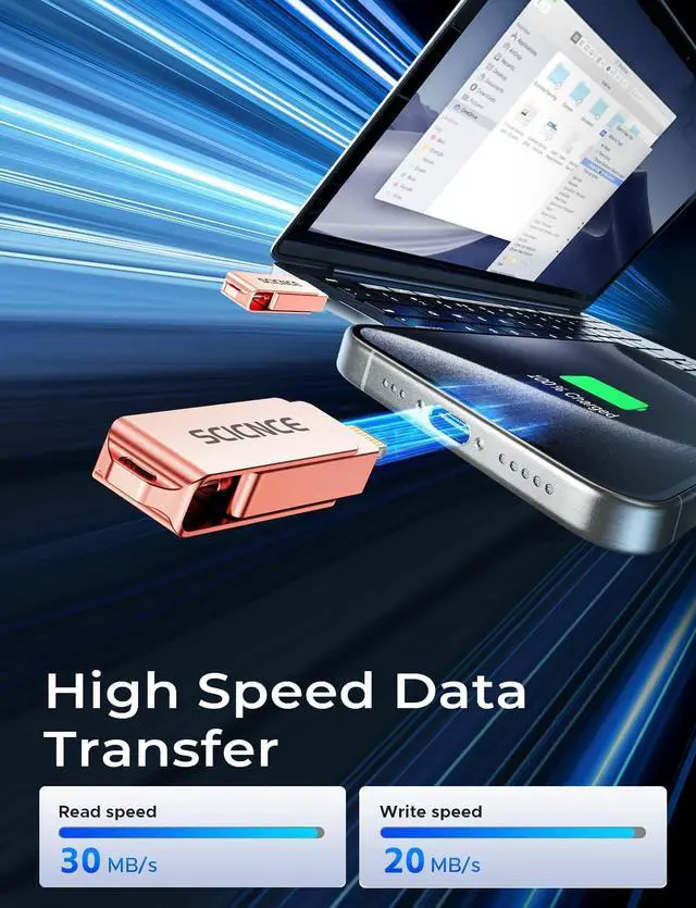 Alt view image 3 of 5 - SCICNCE 256GB Flash Drive Intended for iPhone, USB Memory Stick Storage Backup for Photos Videos, Plug and Play No APP Required, Compatible with iPhone iPad Android and Computers (Rose Gold)