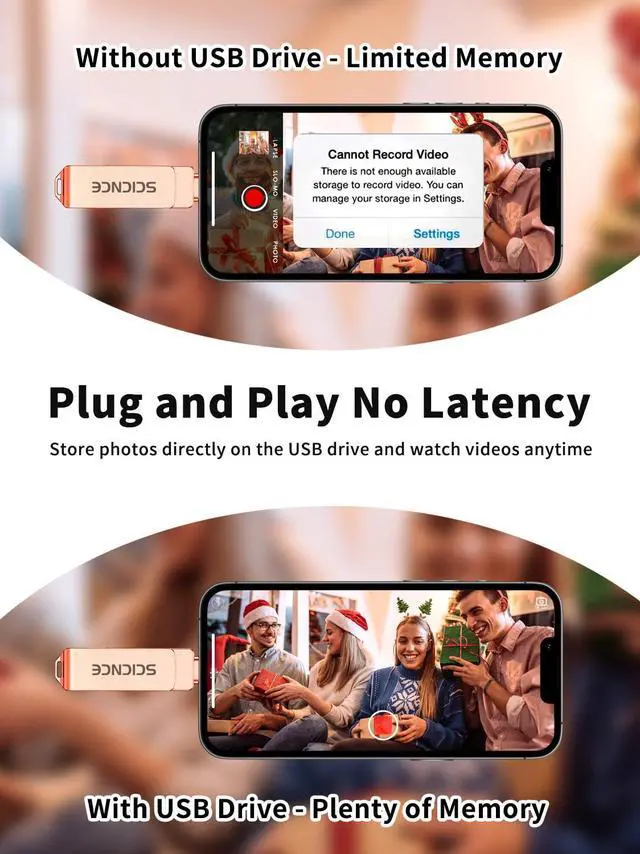 Alt view image 4 of 5 - SCICNCE 256GB Flash Drive Intended for iPhone, USB Memory Stick Storage Backup for Photos Videos, Plug and Play No APP Required, Compatible with iPhone iPad Android and Computers (Rose Gold)