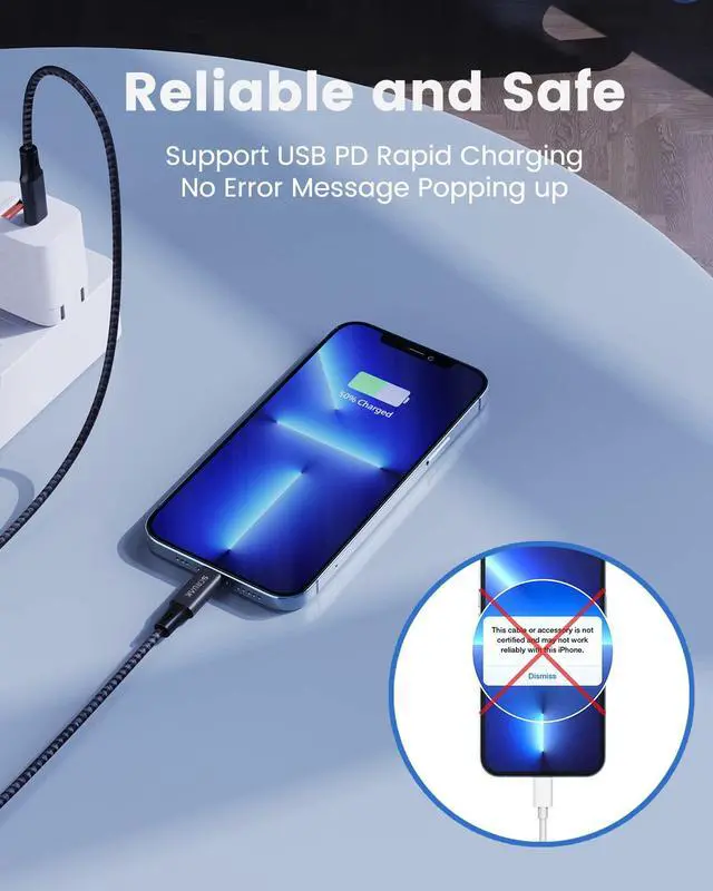 Alt view image 3 of 5 - 16FT Extra Long iPhone Charger Cord, 2-Pack SCRUAK [MFi Certified] 16 Ft USB C to Lightning Cable Fast Charging Nylon Braided iPhone Charger Cable for iPhone 14/14 Pro/14 Pro Max/13/12, iPad, AirPods.