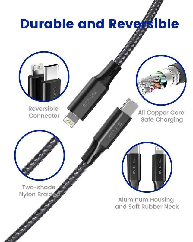 Alt view image 4 of 5 - 16FT Extra Long iPhone Charger Cord, 2-Pack SCRUAK [MFi Certified] 16 Ft USB C to Lightning Cable Fast Charging Nylon Braided iPhone Charger Cable for iPhone 14/14 Pro/14 Pro Max/13/12, iPad, AirPods.