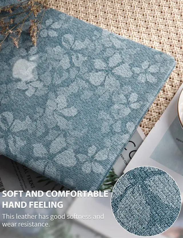 Alt view image 2 of 5 - Seorsok Compatible with New MacBook Air 13.6 inch Case M4 M3 M2 2025 2024-2022 Release A3240 A2681 A3113,Leaves Printed Leather Plastic Hard Shell Case with Transparent Keyboard Cover,Blue