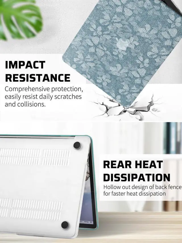 Alt view image 5 of 5 - Seorsok Compatible with New MacBook Air 13.6 inch Case M4 M3 M2 2025 2024-2022 Release A3240 A2681 A3113,Leaves Printed Leather Plastic Hard Shell Case with Transparent Keyboard Cover,Blue