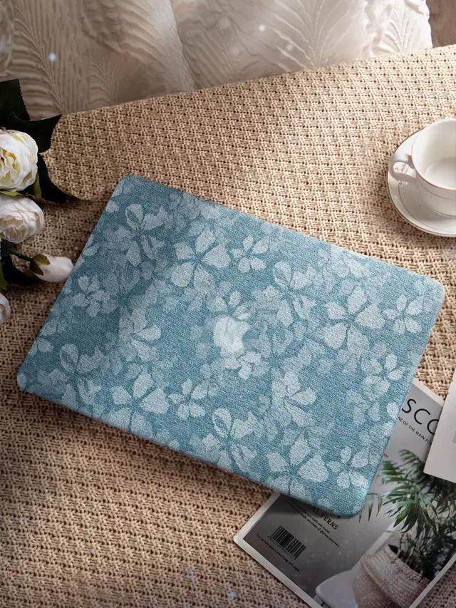 Alt view image 4 of 5 - Seorsok Compatible with New MacBook Air 13.6 inch Case M4 M3 M2 2025 2024-2022 Release A3240 A2681 A3113,Leaves Printed Leather Plastic Hard Shell Case with Transparent Keyboard Cover,Blue