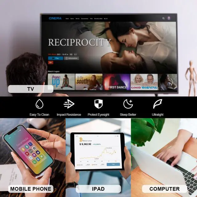 Alt view image 5 of 5 - LVIOE Blue Light Blocking Over Glasses for Computer Gaming Phone TV Eyeglasses Anti Eyestrain Improve Sleep Quality LB0311M