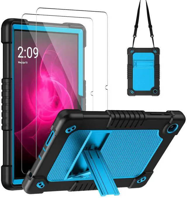 Main image of Hoibon for Tmobile Revvl Tab 2 Tablet Case with 2 Pcs Screen Protector,Shockproof Kids Protective Case with Shoulder Strap Kickstand Cover for Tmobile Revvl Tab 2 Tablet 10.1 inch (Black/Blue)
