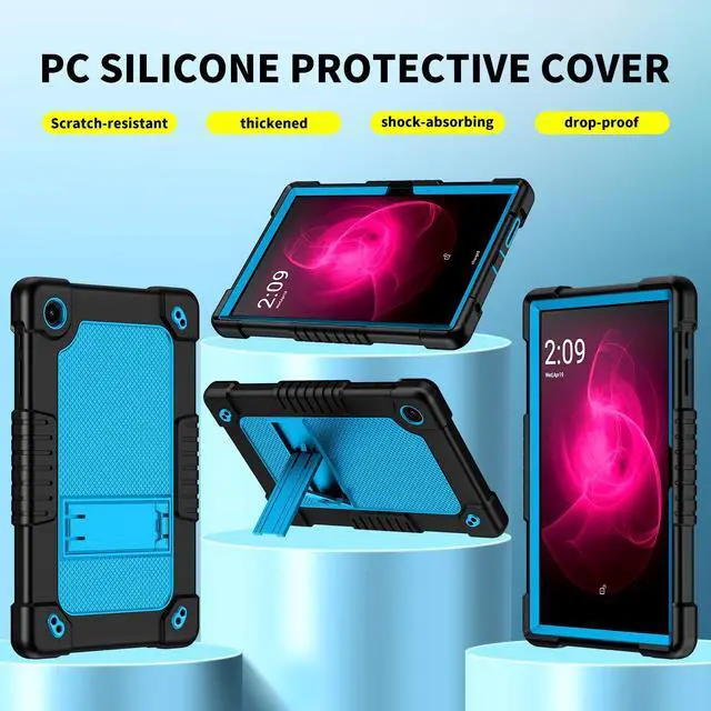 Alt view image 4 of 5 - Hoibon for Tmobile Revvl Tab 2 Tablet Case with 2 Pcs Screen Protector,Shockproof Kids Protective Case with Shoulder Strap Kickstand Cover for Tmobile Revvl Tab 2 Tablet 10.1 inch (Black/Blue)
