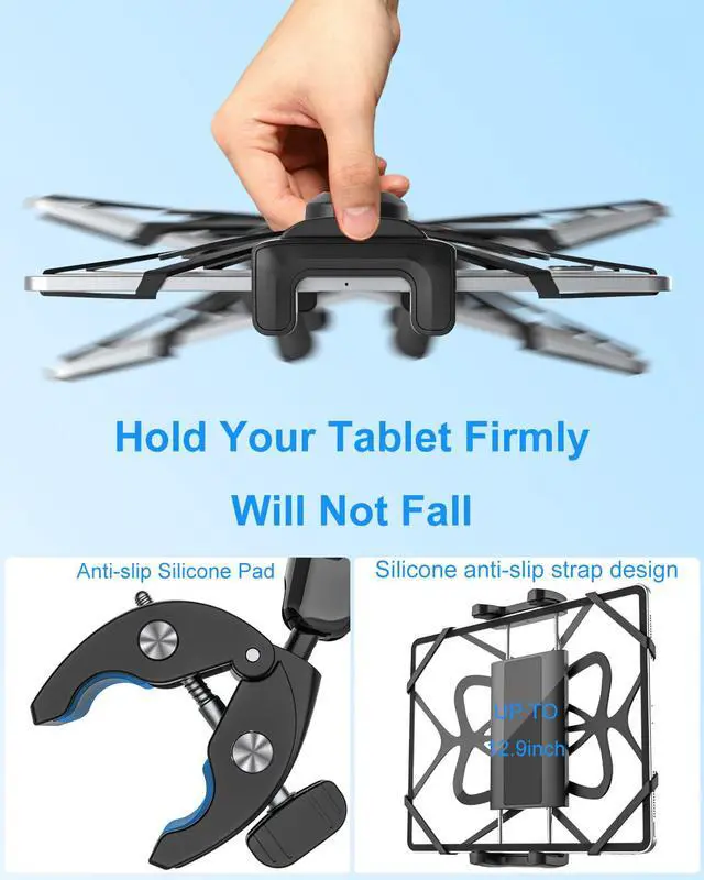 Alt view image 3 of 5 - Kolasels Metal Tablet Holder for Wheelchair Pole, Boat Helm, Stroller, Bike, Golf Cart, Mic Stand, Motorcycle, Bicycle Handlebar Clamp for iPad Pro 12.9, Air, Mini, Galaxy Tab, 4-13" Tablets & Phones