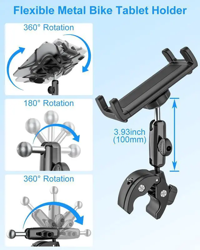 Alt view image 4 of 5 - Kolasels Metal Tablet Holder for Wheelchair Pole, Boat Helm, Stroller, Bike, Golf Cart, Mic Stand, Motorcycle, Bicycle Handlebar Clamp for iPad Pro 12.9, Air, Mini, Galaxy Tab, 4-13" Tablets & Phones