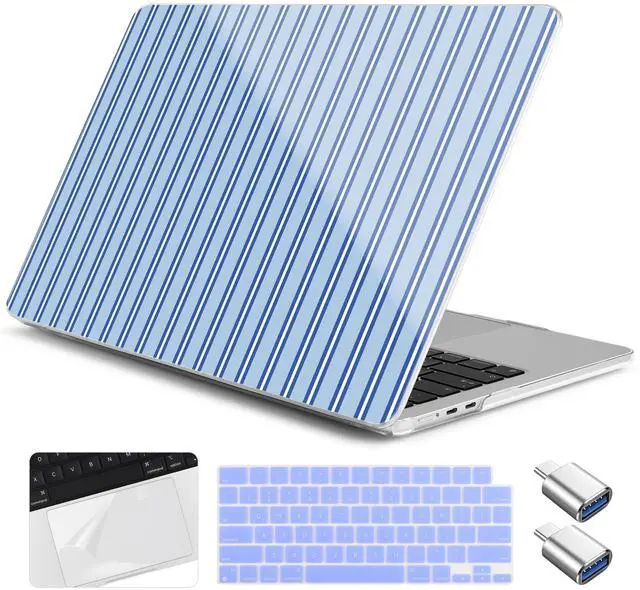 Main image of Yebiseven for M4 MacBook Air 15 inch Case 2025 2024 2023 Released A3241 A3114 M3 A2941 M2, Hard Shell Laptop Case with Keyboard Cover & Trackpad Film & 2 OTG Adapters, Blue Stripes